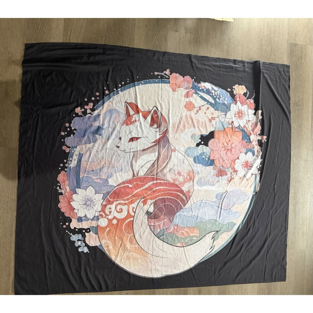 Unbranded Japanese anime cat tapestry, 59x50, multicolored, flowers